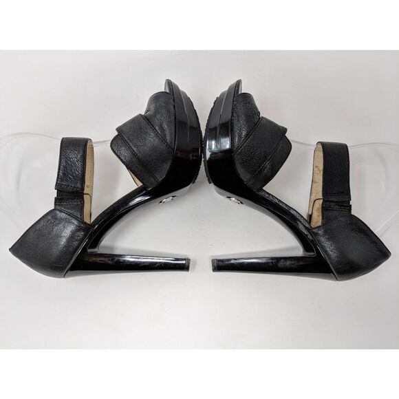 MICHAEL KORS BLACK LEATHER SNAP PEEP TOE ANKLE STRAP PLATFORM HIGH HEELS 8 M - Picture 5 of 9